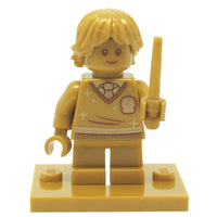Lego Harry Potter Ron Weasley 20th Anniversary Minifigure With Gold Wand And Base Tile #68038