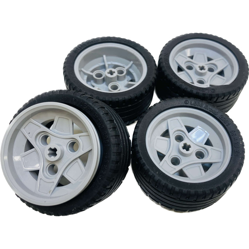 Lego Light Bluish Grey Technic Wheel 3 Pin Holes With Black Tire 56x28zr #66995